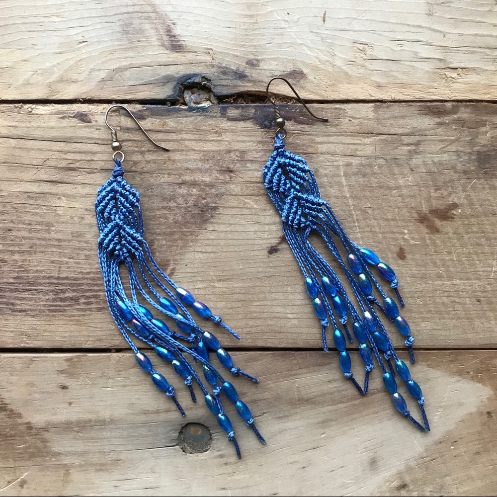 Earrings - Blue Crochet Dangles